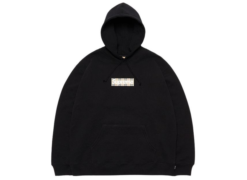Supreme Burberry Box Logo Hooded Sweatshirt Black