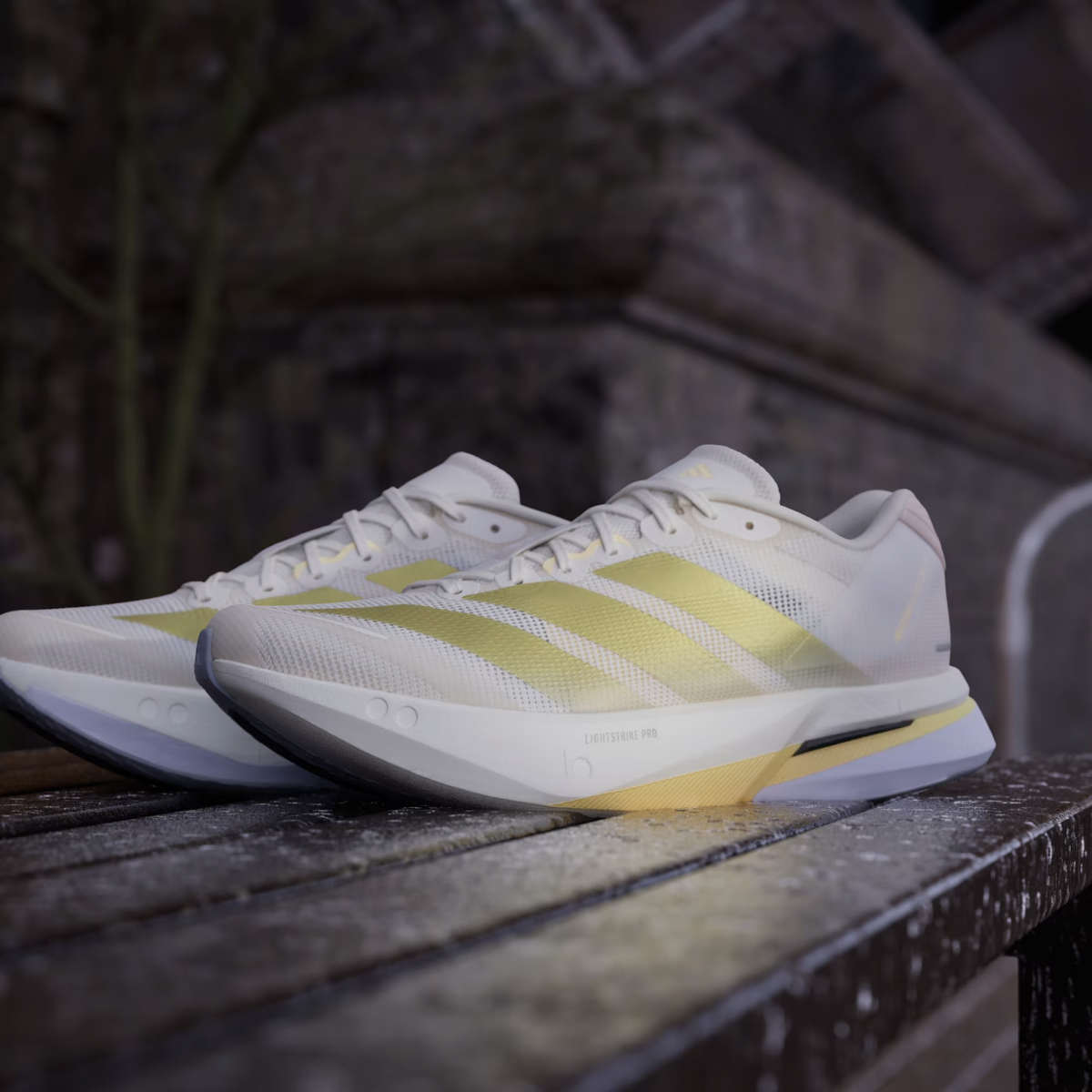 JS4952 adidas Adizero Boston 13 Chalk White Gold Metallic Orange Tint (Women's)