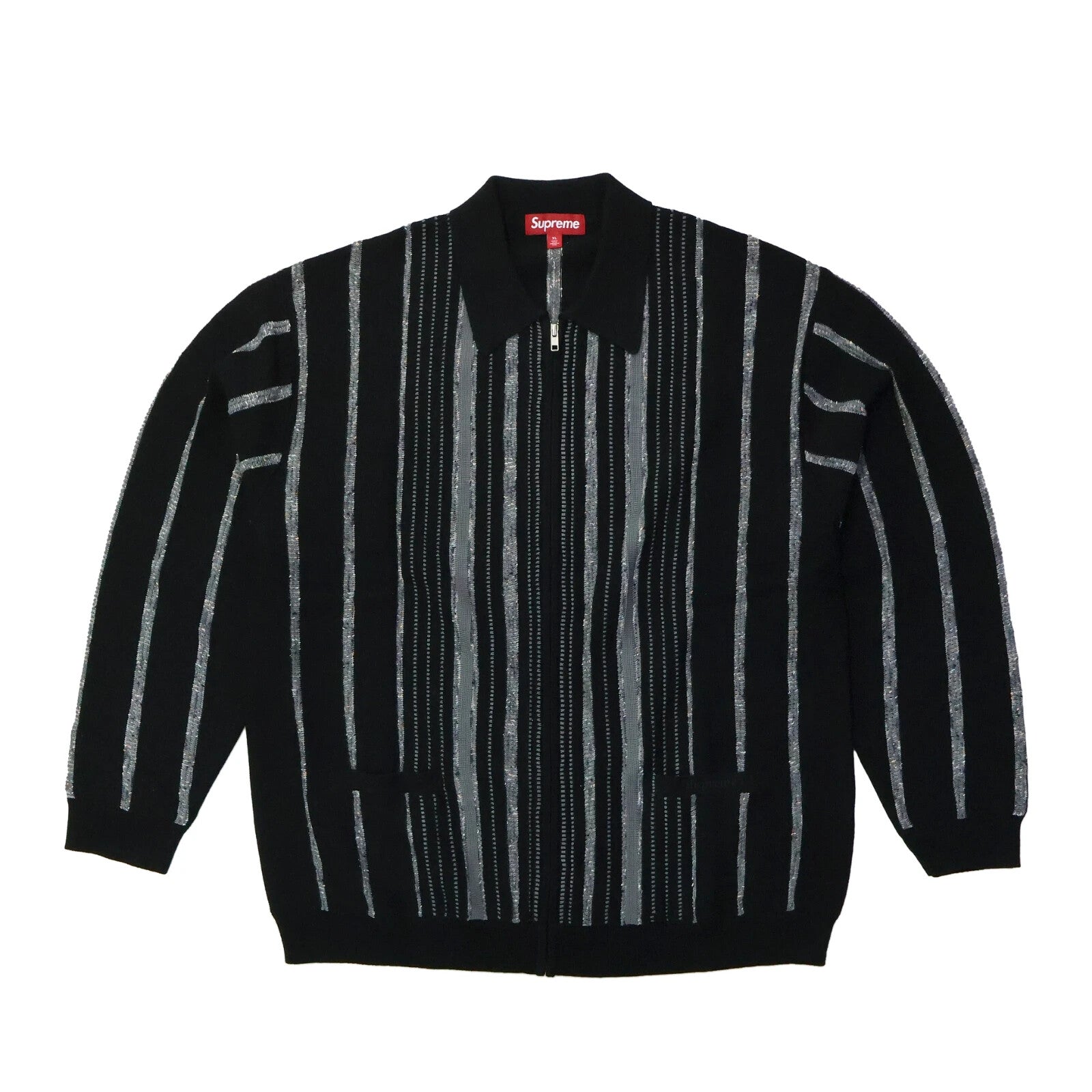 Supreme Speckle Stripe Zip Up Cardigan Black