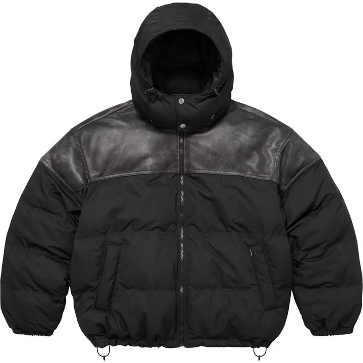 Supreme Leather Yoke Puffer Jacket Black