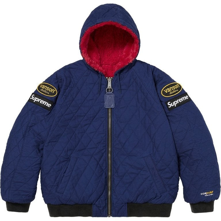 Supreme x Vanson Leathers Reversible Quilted Hooded Jacket Navy