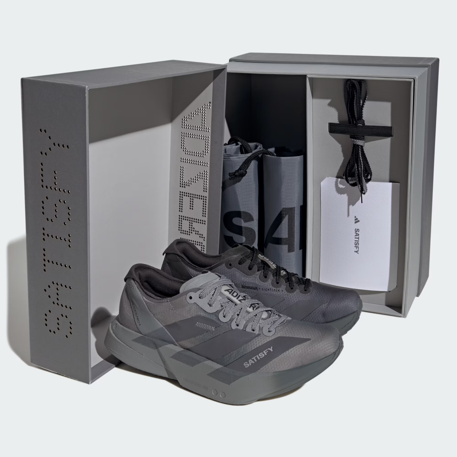 KH8439 Satisfy adidas Adizero Adios Pro 4 Core Black Grey Five (Men's)