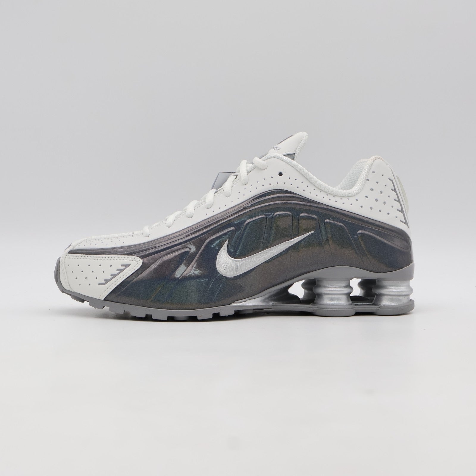 IB7703-100 Nike Shox R4 Summit White and Metallic Silver (Women's)