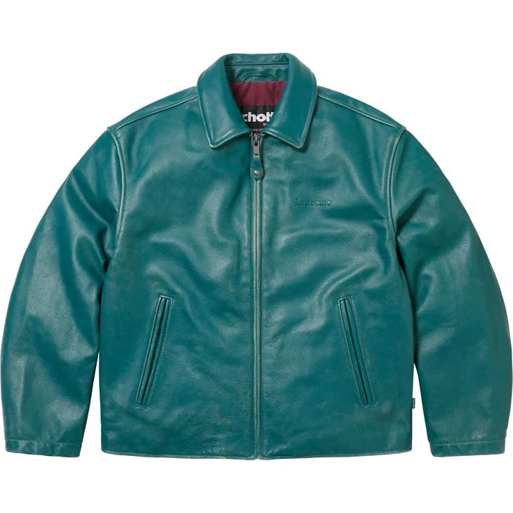 Supreme Schott Leather Racer Jacket Teal