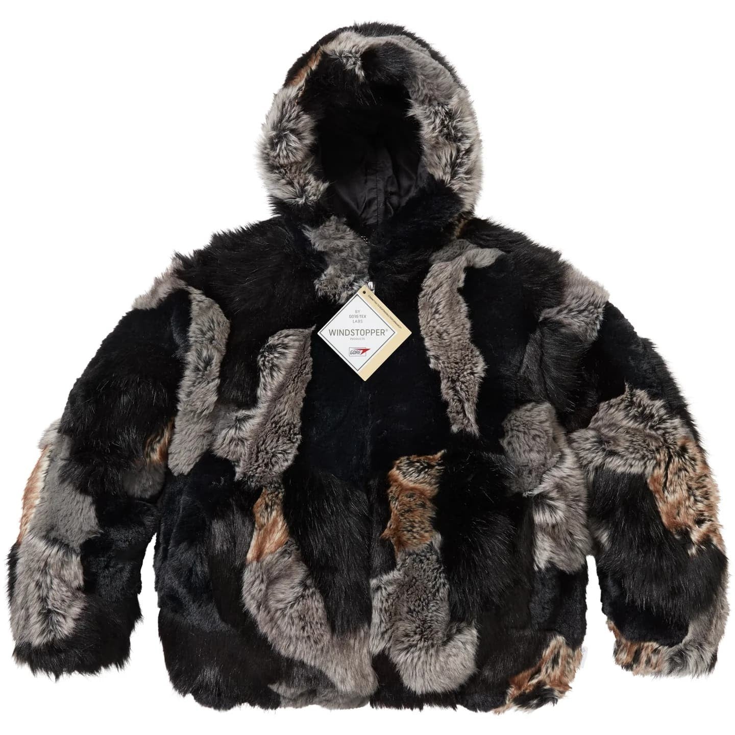 Supreme Patchwork WINDSTOPPER Hooded Faux Fur Jacket Black