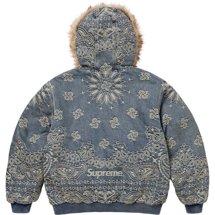 Supreme Bandana Jacquard Denim Hooded Work Jacket Blue