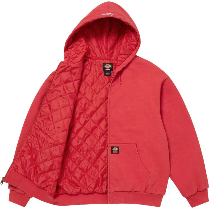 Supreme Dickies Quilted Lined Zip Up Hooded Sweatshirt Burnt Red