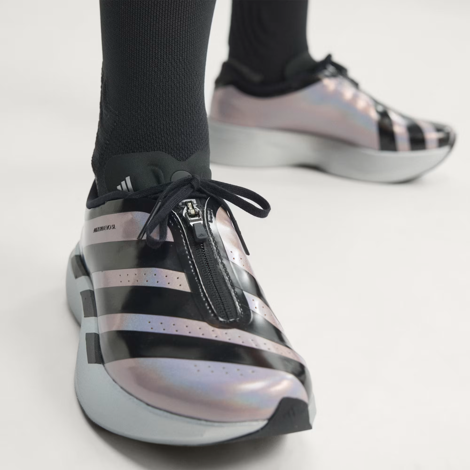 KH7788 adidas Adizero Evo SL Zip "Silver Metallic/Black" (Women's)