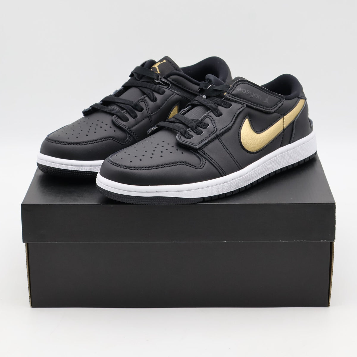 DM1206-071 Nike Air Jordan 1 Low FlyEase Black White Metallic Gold (Men's)
