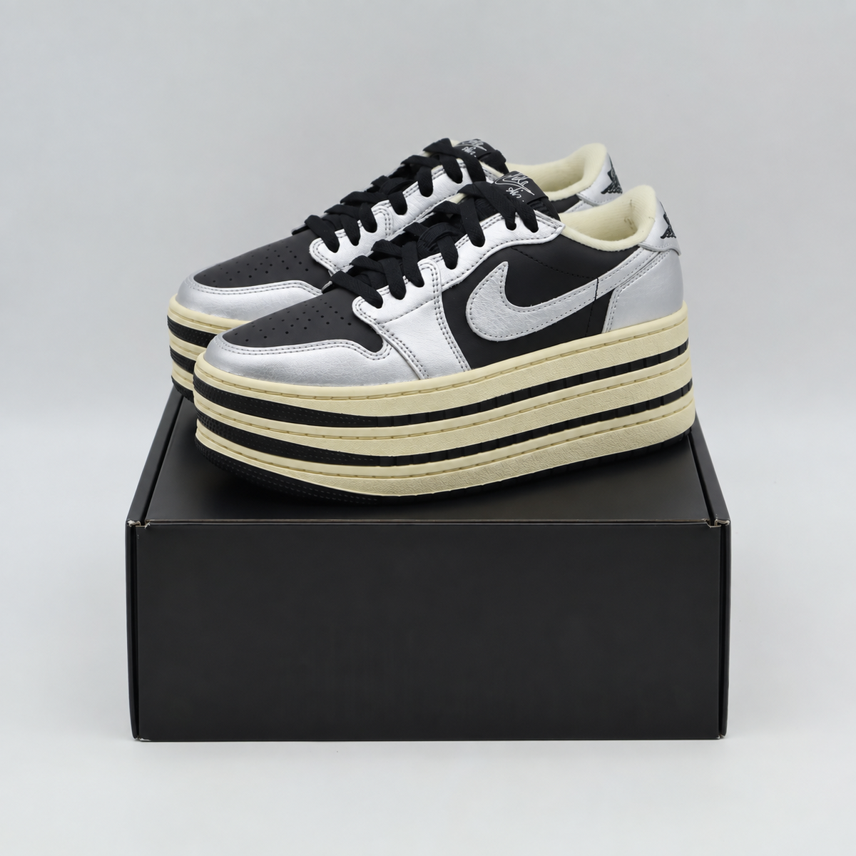 HV8288-001 Nike Air Jordan 1 Triple Stack "Metallic Silver/Black" (Women's)