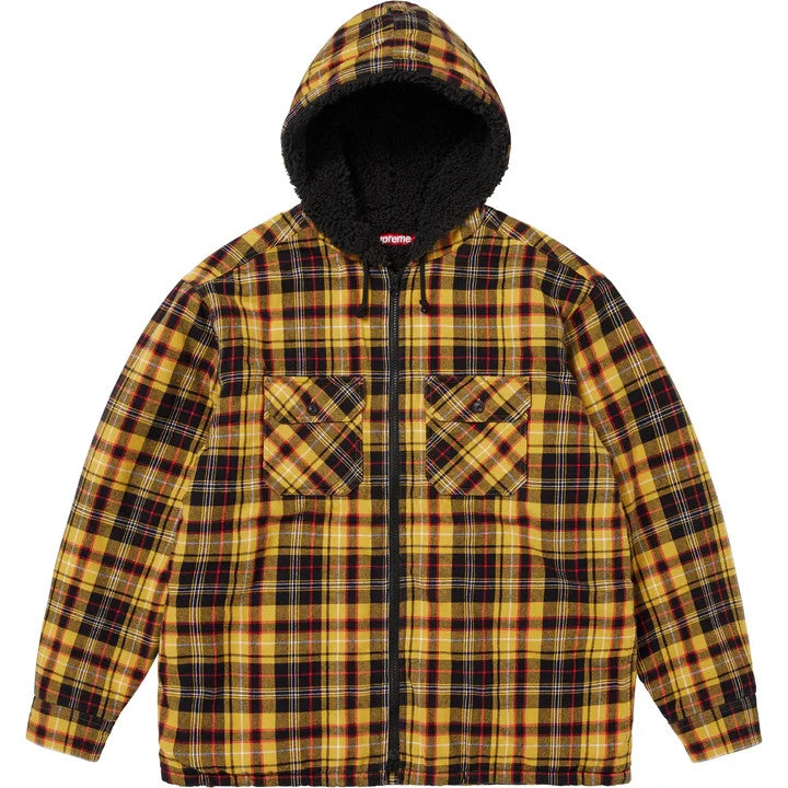 Supreme Lined Zip Up Hooded Flannel Shirt Yellow