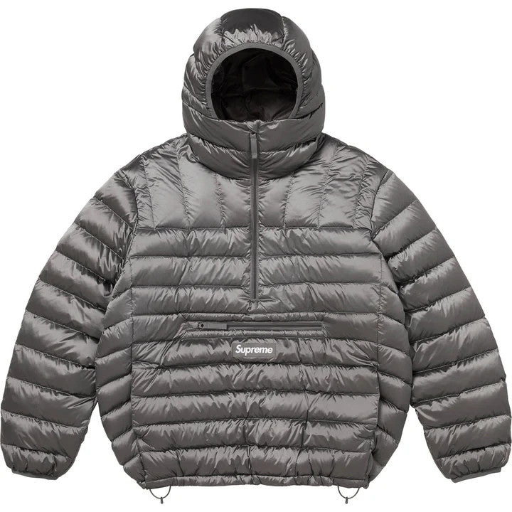 Supreme Micro Down Half Zip Hooded Pullover Silver
