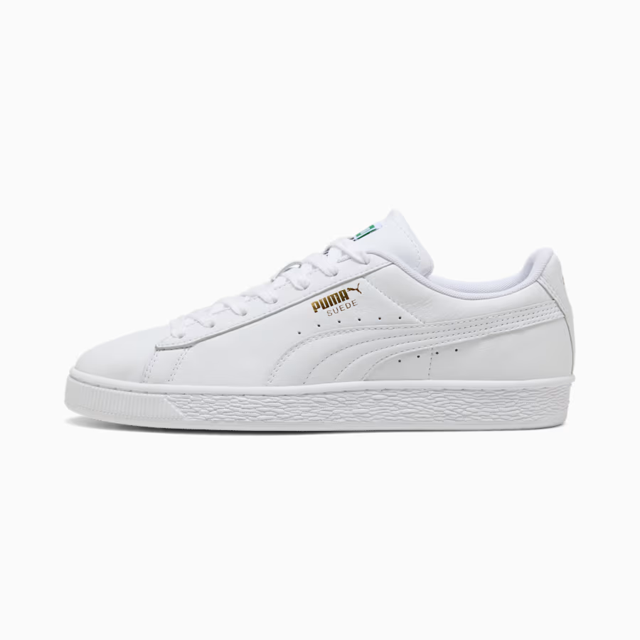 408467-01 Puma Suede "PUMA White/Archive Green" (Men's)