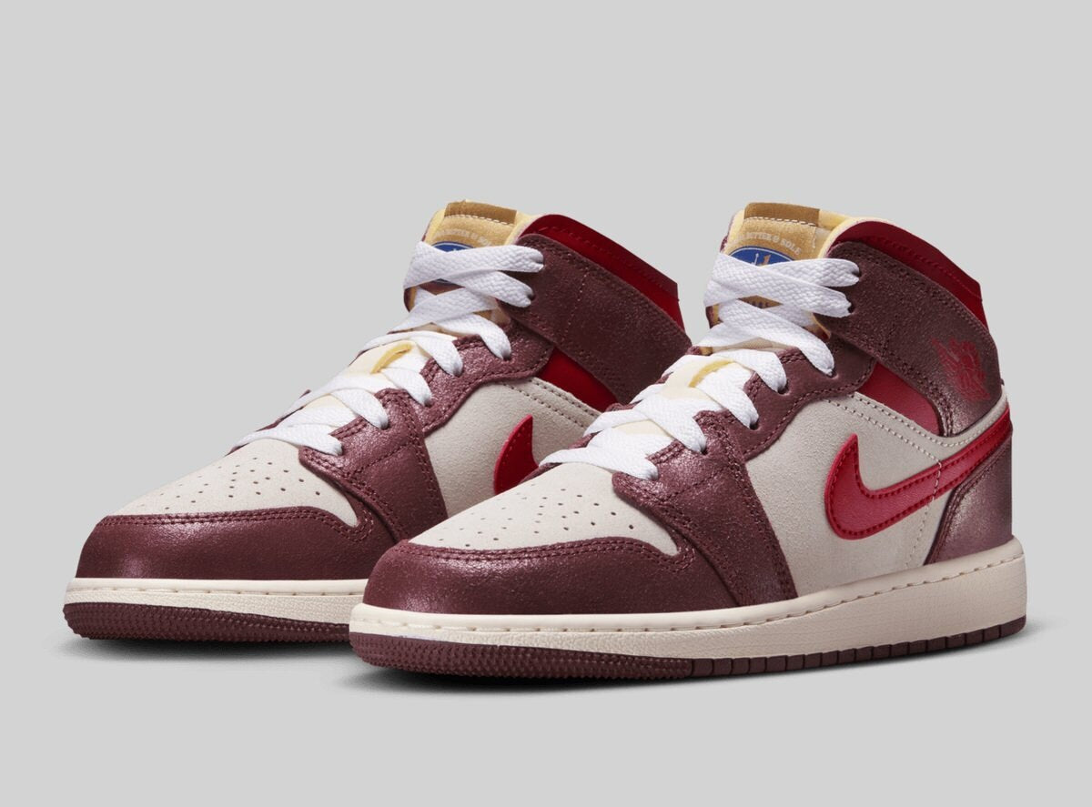 HF3196-100 Nike GS Air Jordan 1 Mid SE Coconut Milk Dark Pony Pale Vanilla