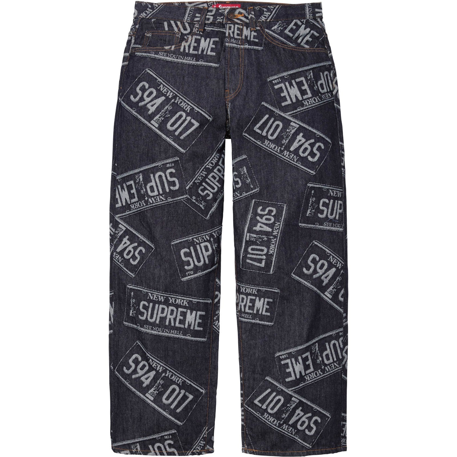 Supreme License Plate Baggy Jean Rigid Indigo