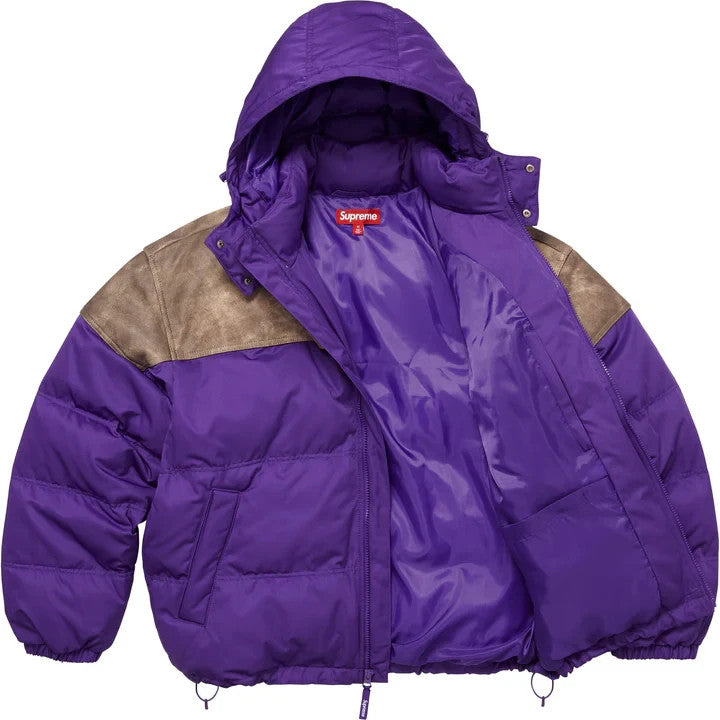 Supreme Leather Yoke Puffer Jacket Purple