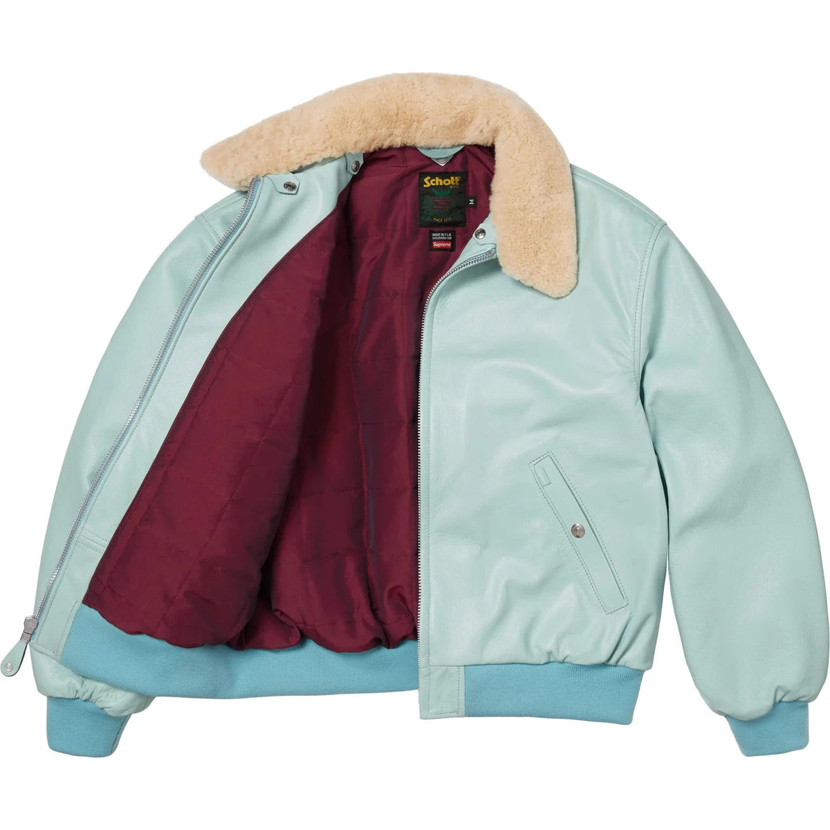 Supreme x Schott Shearling Collar Bomber Jacket Light Blue