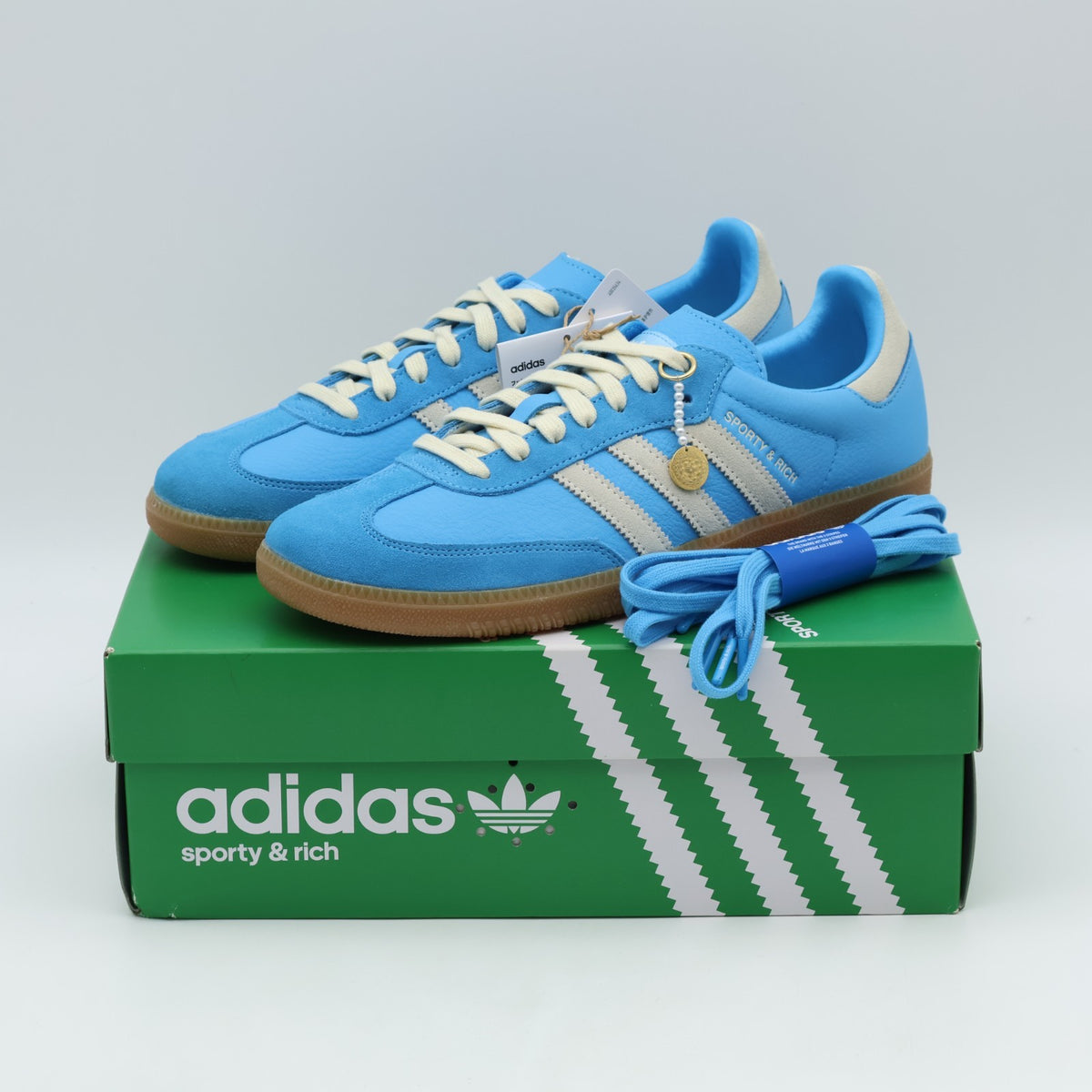 IE6975 Sporty & Rich adidas Samba OG Cream White Blue Rush Gum (Men's)
