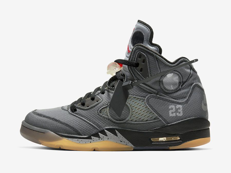 CT8480-001 Off-White à Nike Air Jordan 5 Black Muslin Fire Red (Men's)