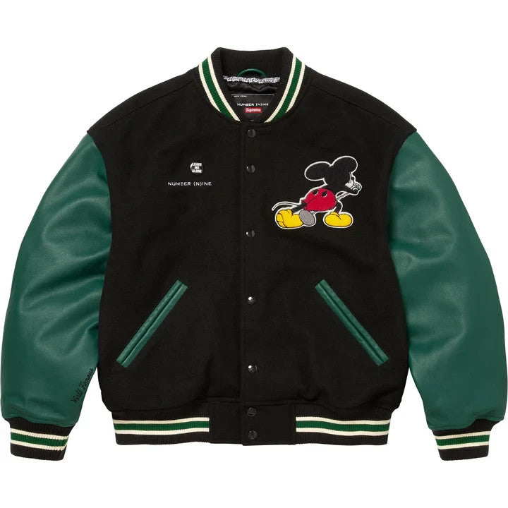 Supreme Number (N)ine Mickey Mouse Varsity Jacket Black
