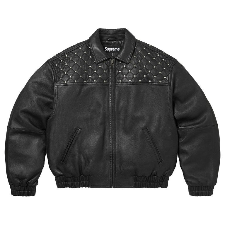 Supreme Swarovski Studded Quilted Leather Jacket Black