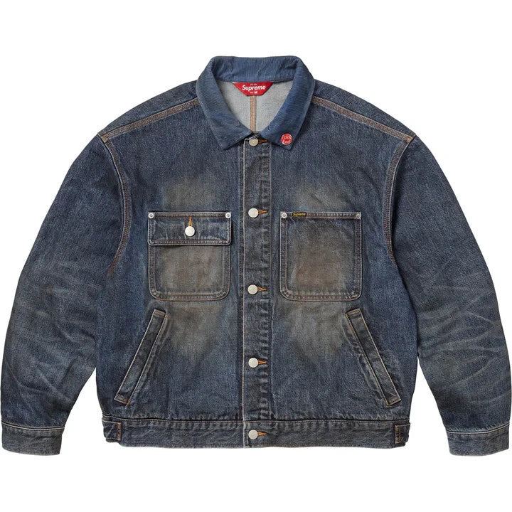 Supreme Distressed Selvedge Trucker Jacket Washed Indigo