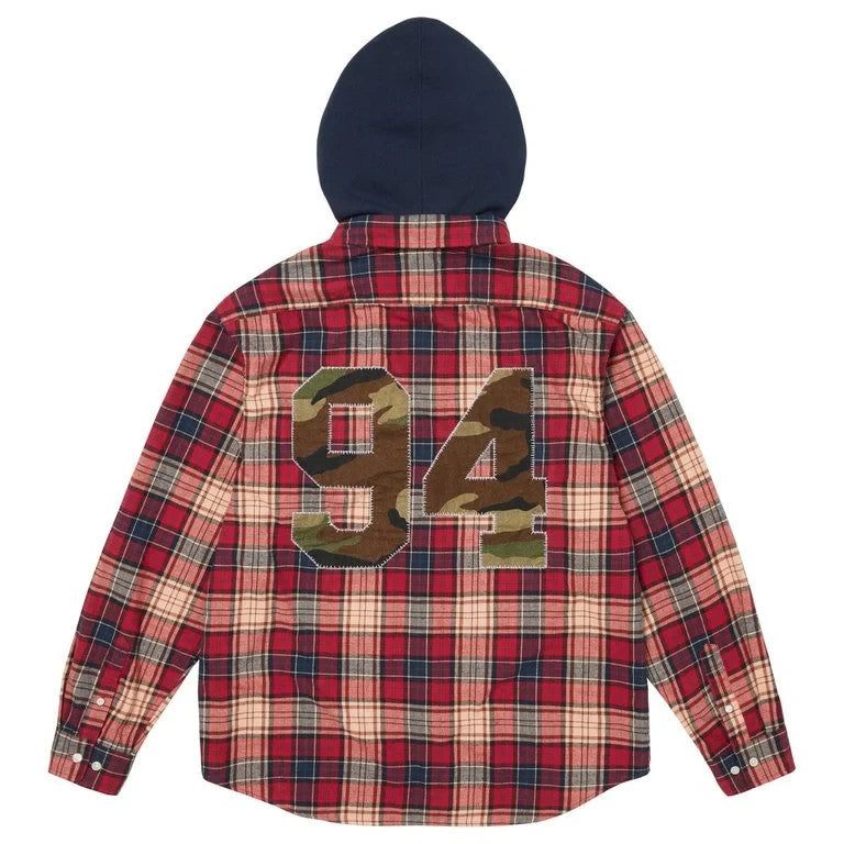 Supreme Appliqué Hooded Flannel Shirt Red
