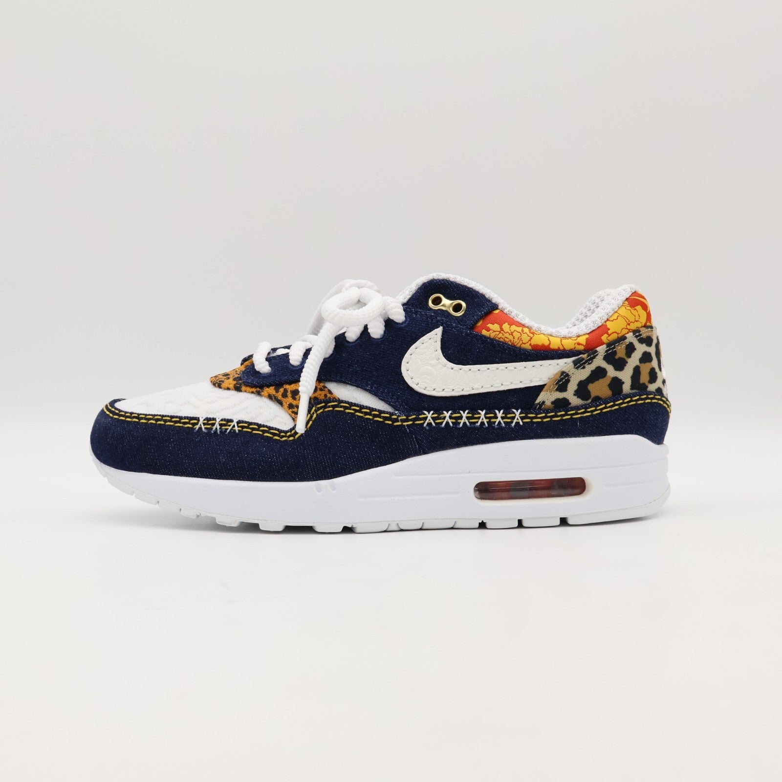 FJ4452-432 Nike Air Max 1 PRM Washed Dark Blue Denim Leopard Navy Gold (Men's)