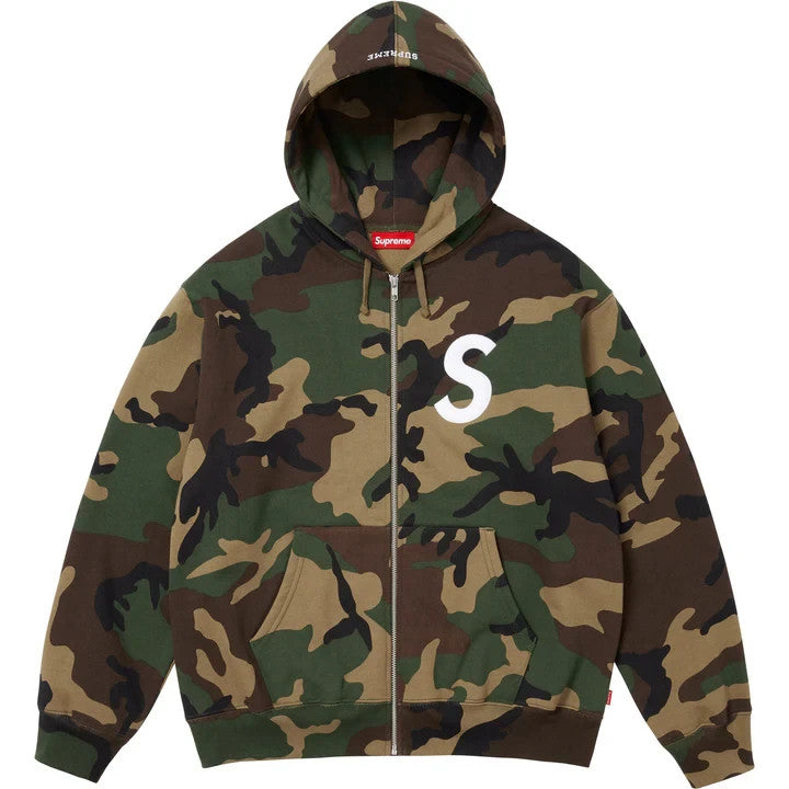 Supreme S Logo Zip Up Hooded Sweatshirt (25FW) Woodland Camo