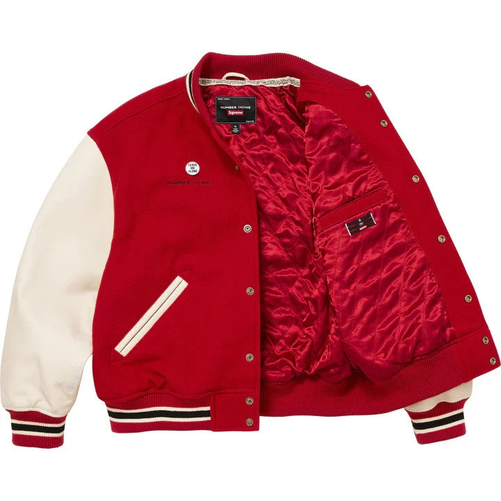 Supreme Number (N)ine Mickey Mouse Varsity Jacket Red