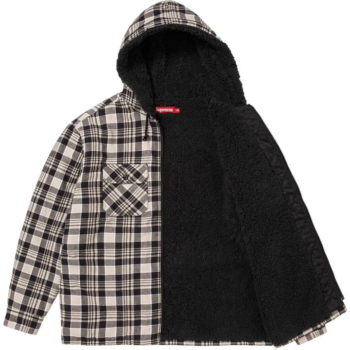 Supreme Lined Zip Up Hooded Flannel Shirt Black