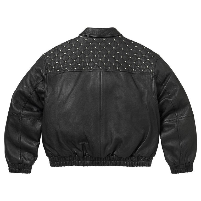 Supreme Swarovski Studded Quilted Leather Jacket Black