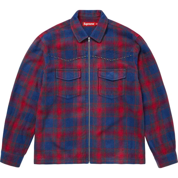 Supreme Studded Shadow Plaid Zip Up Shirt Navy