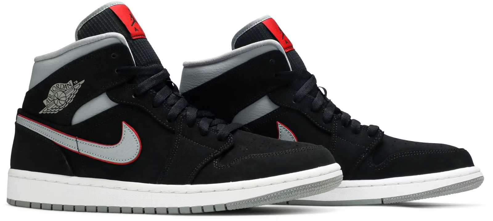 554724-060 Nike Air Jordan 1 Mid "Black Particle Grey Gym Red" (Men's)
