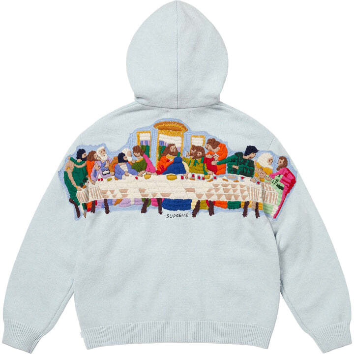 Supreme Last Supper Embroidered Zip Up Hooded Sweater Light Blue
