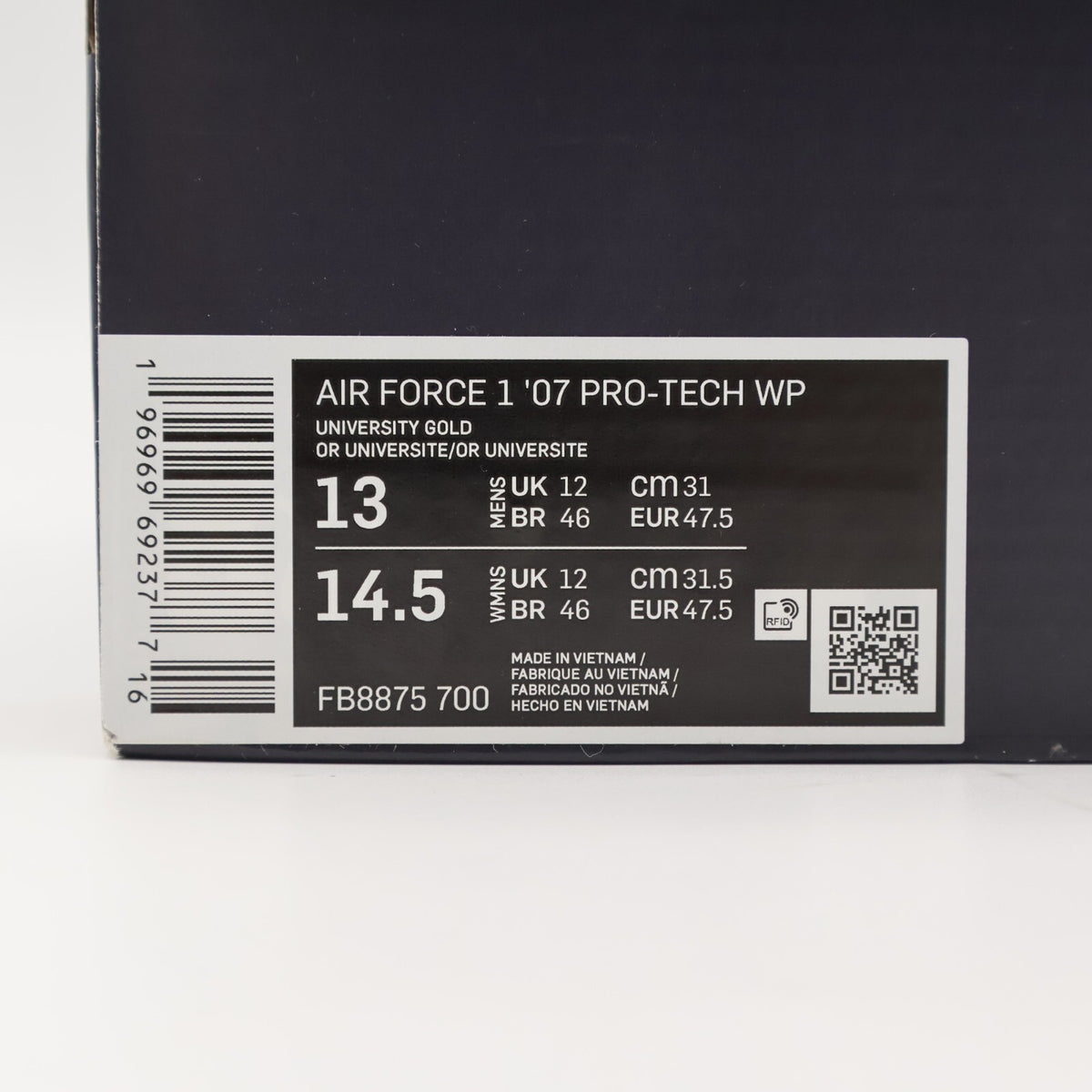 FB8875-700 Nike Air Force 1 '07 Pro-Tech WP University Gold (Men's)