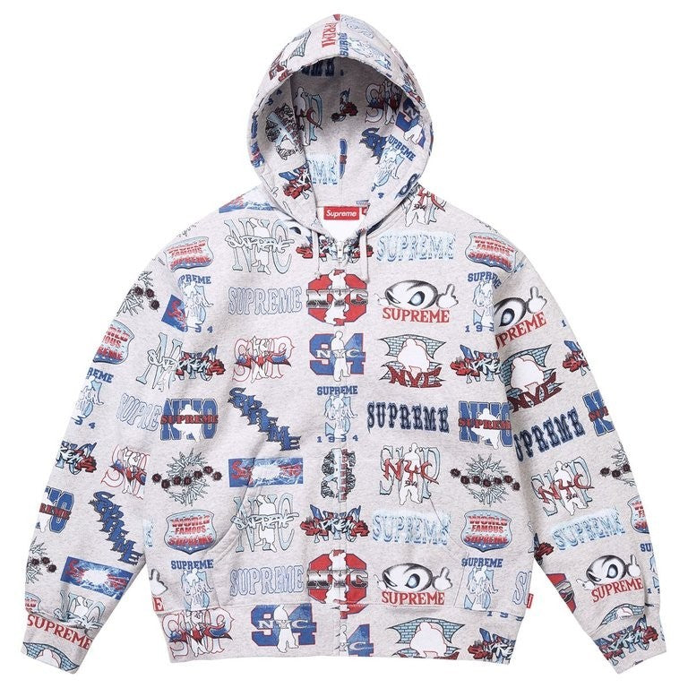 Supreme Flash Zip Up Hooded Sweatshirt Ash Grey