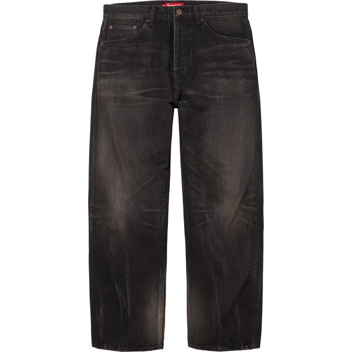 Supreme Distressed Loose Fit Selvedge Jean Washed Black