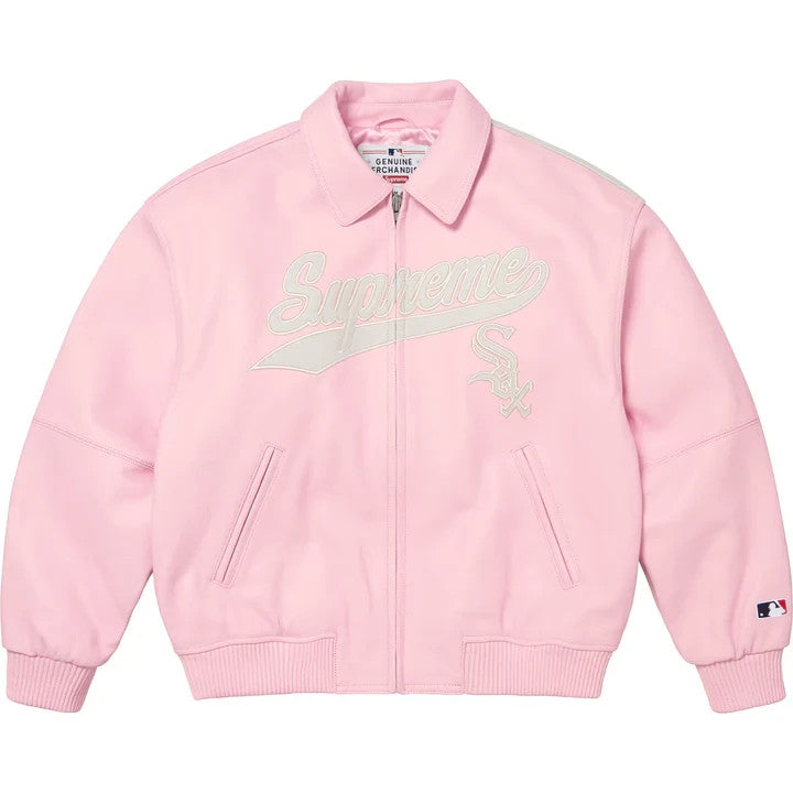 Supreme Chicago White Sox Leather Varsity Jacket Pink