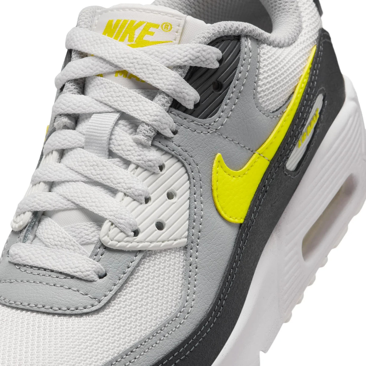 IQ0098-100 Nike GS Air Max 90 Off White Dark Smoke Grey Light Smoke Grey Sonic