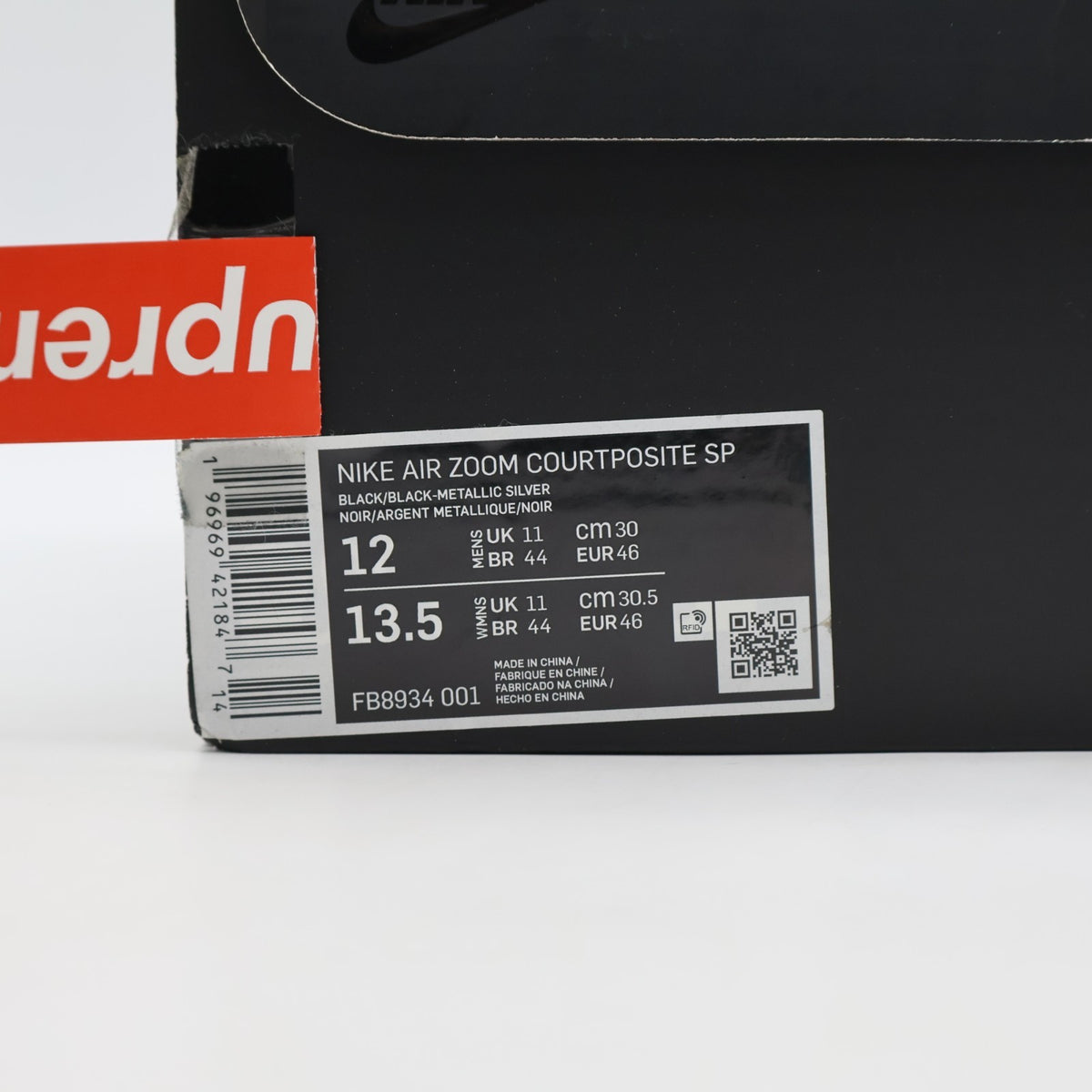 FB8934-001 Supreme Nike Air Zoom Courtposite Black Metallic Silver (Men's)