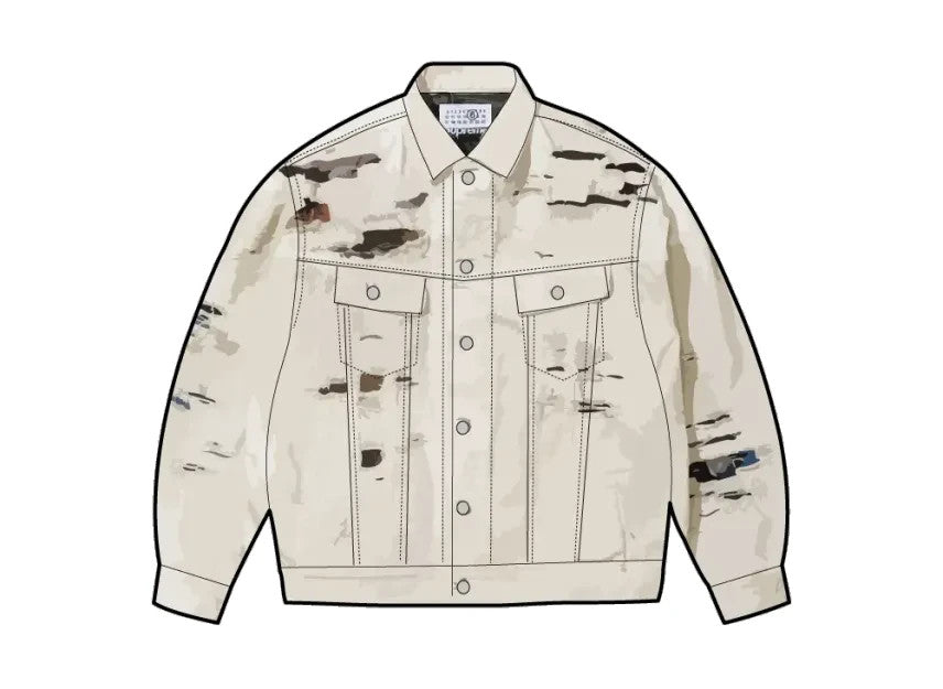 Supreme x MM6 Maison Margiela Distressed Selvedge Denim Trucker Jacket "White"