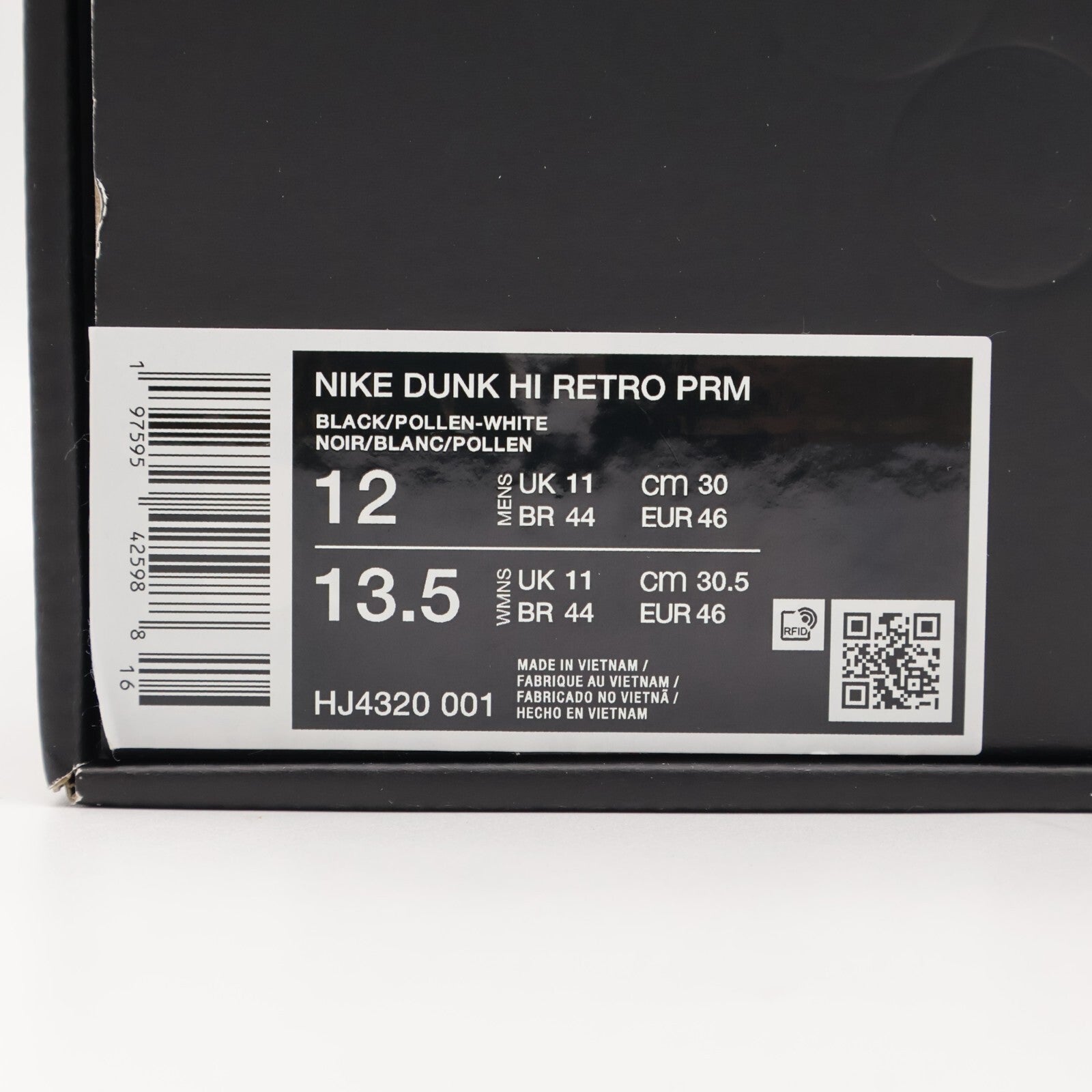 HJ4320-001 Wu-Tang Clan Nike Dunk High Retro PRM Black and Pollen (Men's)