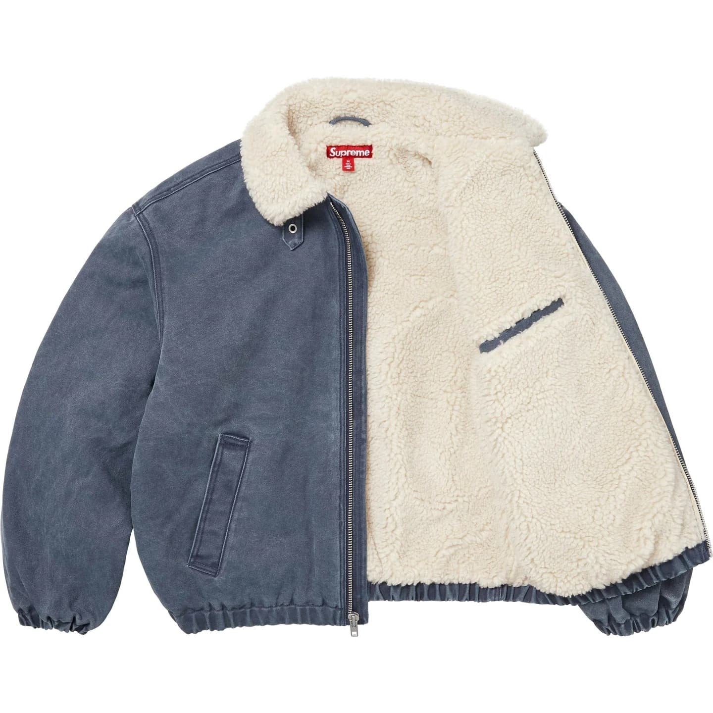 Supreme Faux Shearling Lined Bomber Jacket Navy