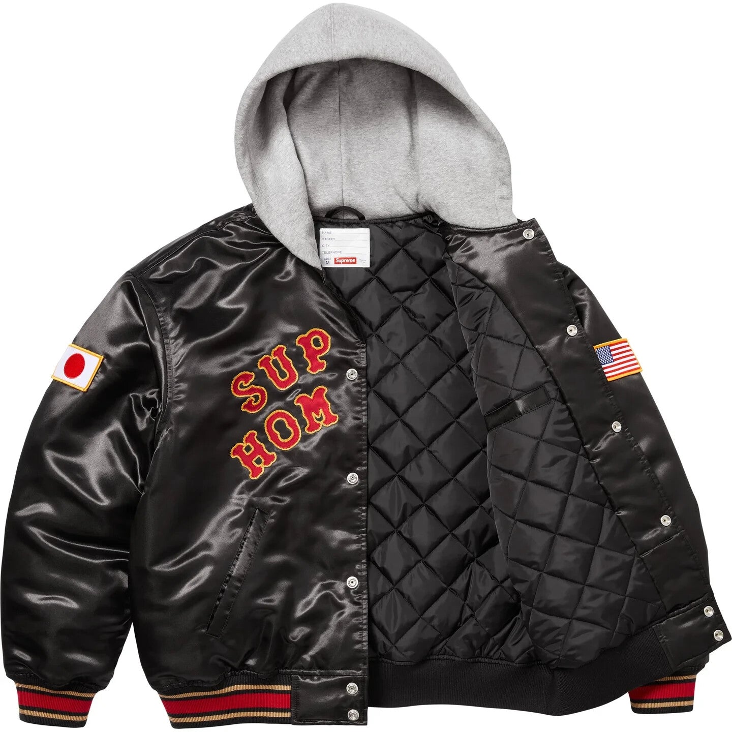 Supreme Homerun Satin Hooded Varsity Jacket Black