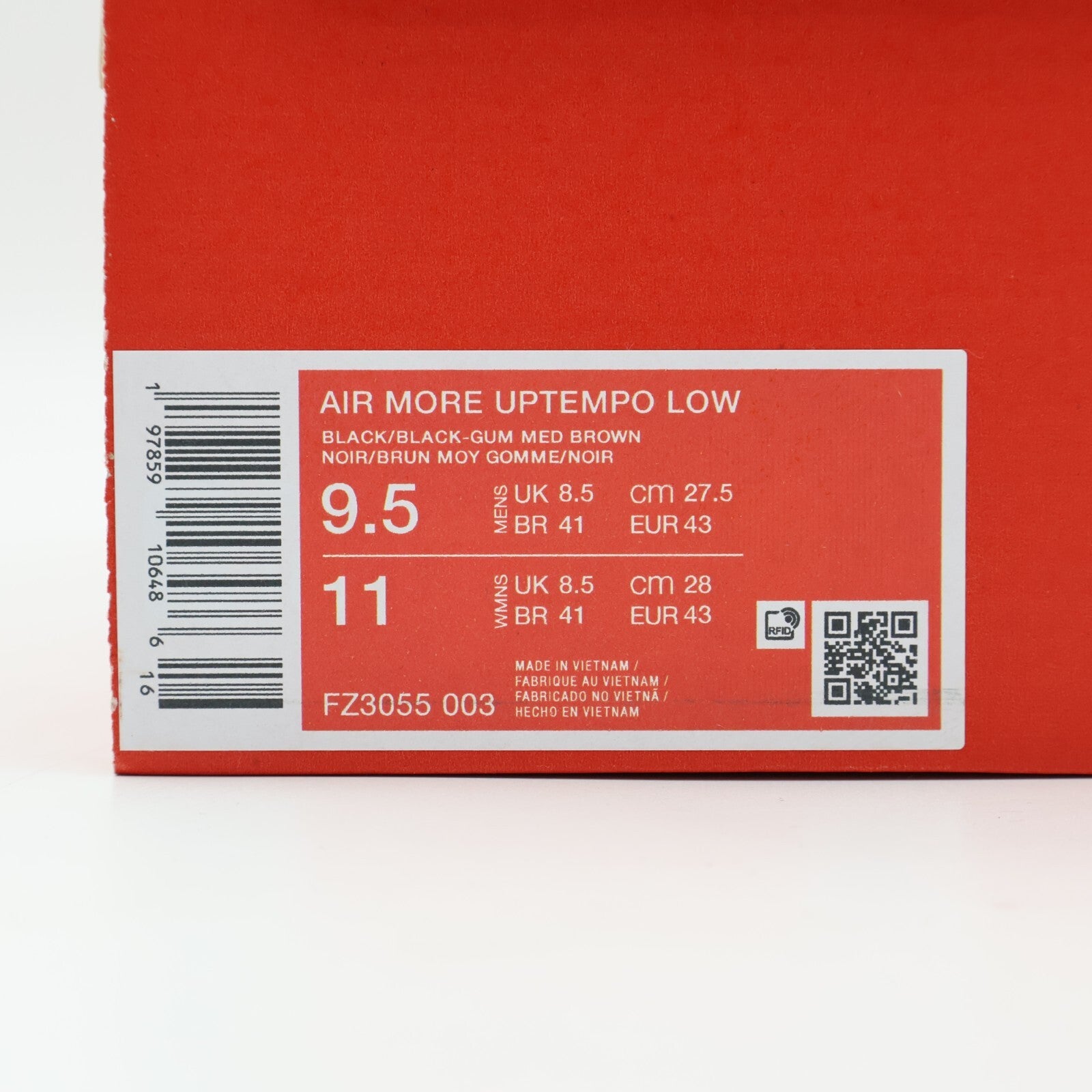 FZ3055-003 Nike Air More Uptempo Low Black Gum Medium Brown Black (Men's)