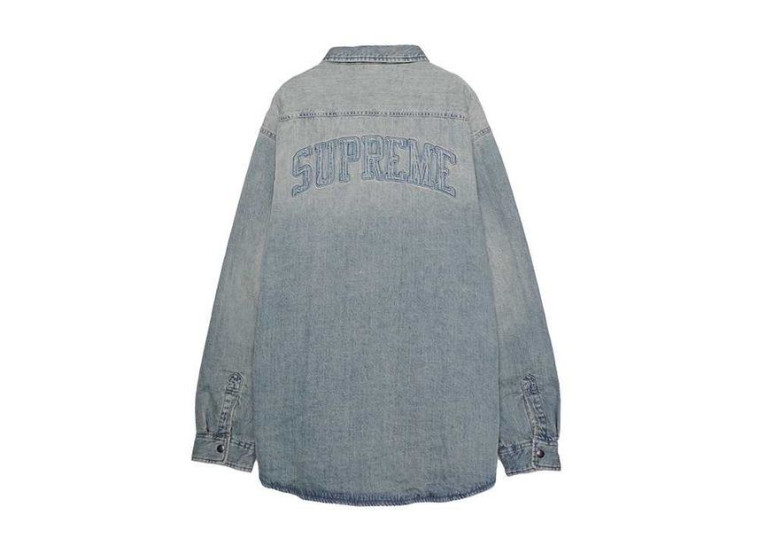 Supreme Faux Shearling Lined Work Shirt Washed Indigo Denim