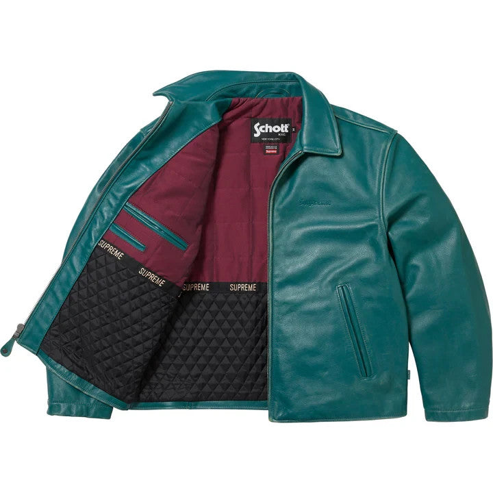 Supreme Schott Leather Racer Jacket Teal