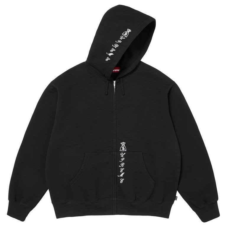 Supreme God Over Money Zip Up Hooded Sweatshirt Black