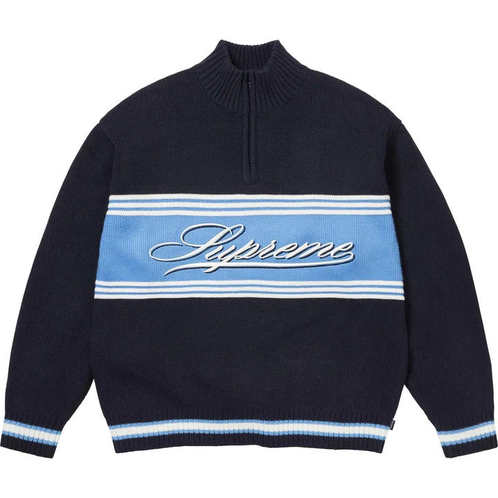 Supreme Script Stripe Half Zip Sweater Navy